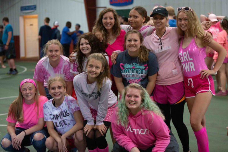 YFC Leader with girls in pink at summer camp